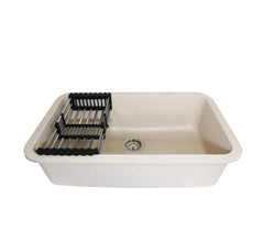 Fossa 31"x19"x09" Inch Granite Quartz Kitchen Sink Single Bowl with Basket, Coupling, Waste Pipe Quartz German Engineered Technology Kitchen Sink Easy-to-Clean Sink (Peach Ivory) Fossa Home
