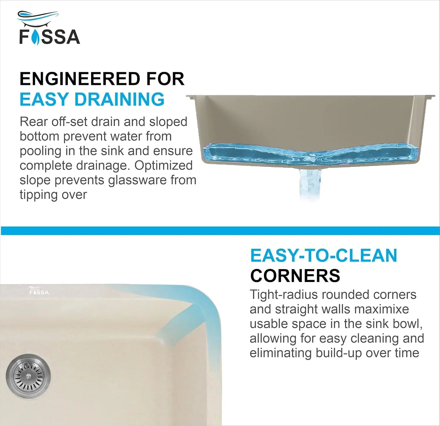 Fossa 31"x19"x09" Inch Granite Quartz Kitchen Sink Single Bowl with Basket, Coupling, Waste Pipe Quartz German Engineered Technology Kitchen Sink Easy-to-Clean Sink (Peach Ivory) Fossa Home
