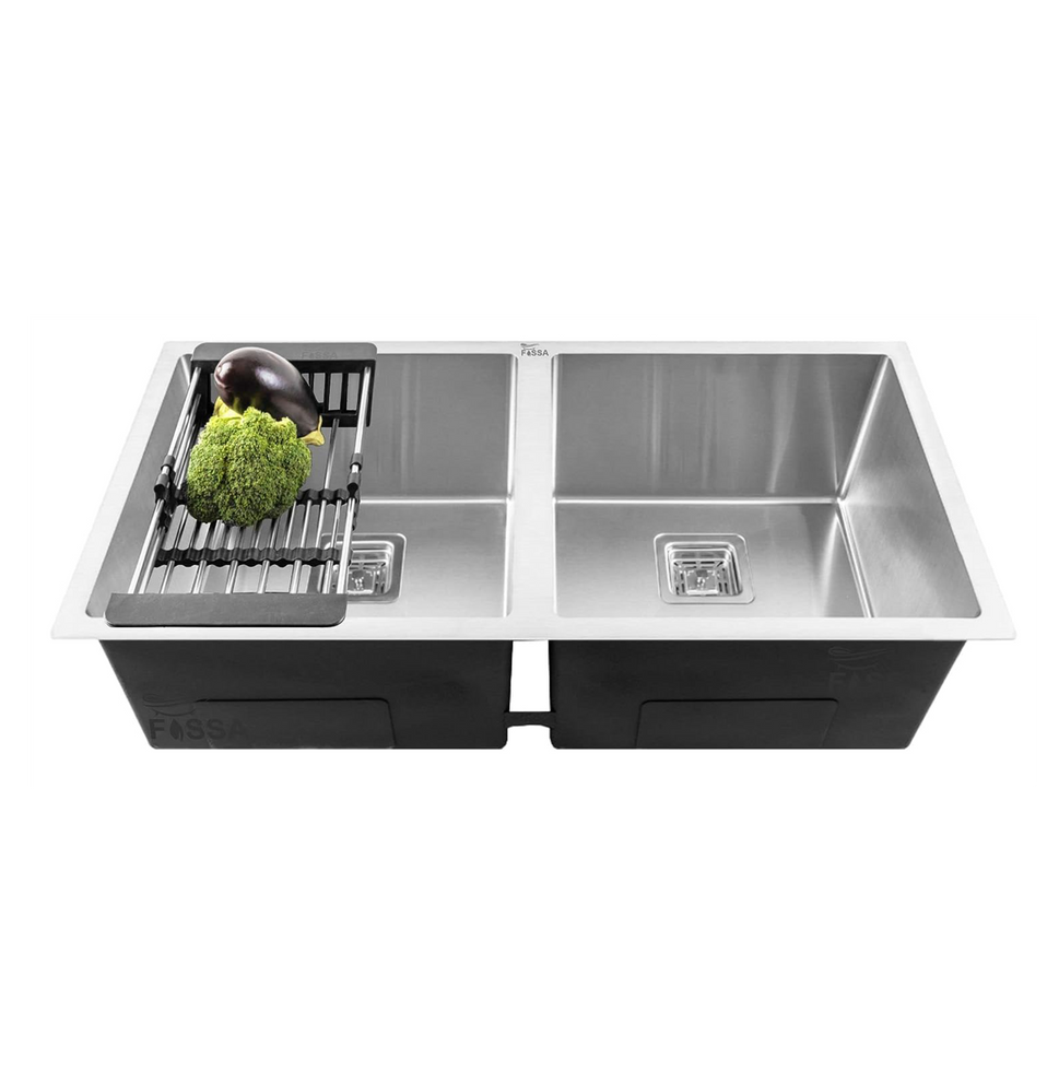 Fossa 32"x18"x10" Double Bowl Premium Stainless Steel Handmade Kitchen Sink Silver Fossa Home
