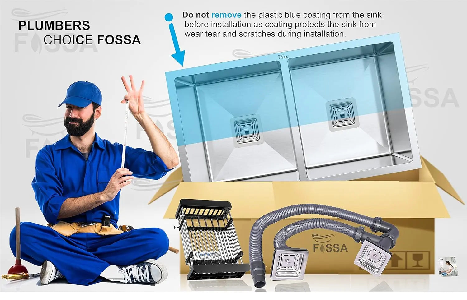 Fossa 32"x18"x10" Inch Double Bowl SS-304 Grade Stainless Steel Handmade Kitchen Sink Fossa Home