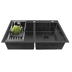 Fossa 32"x18"x10" Inch Double Bowl With Tap Hole SS-304 Grade Handmade Kitchen Sink Black Fossa Home