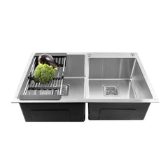 Fossa 32"x18"x10" Inch Double Bowl with Single Tap Hole Premium Handmade Kitchen Sink Silver Fossa Home