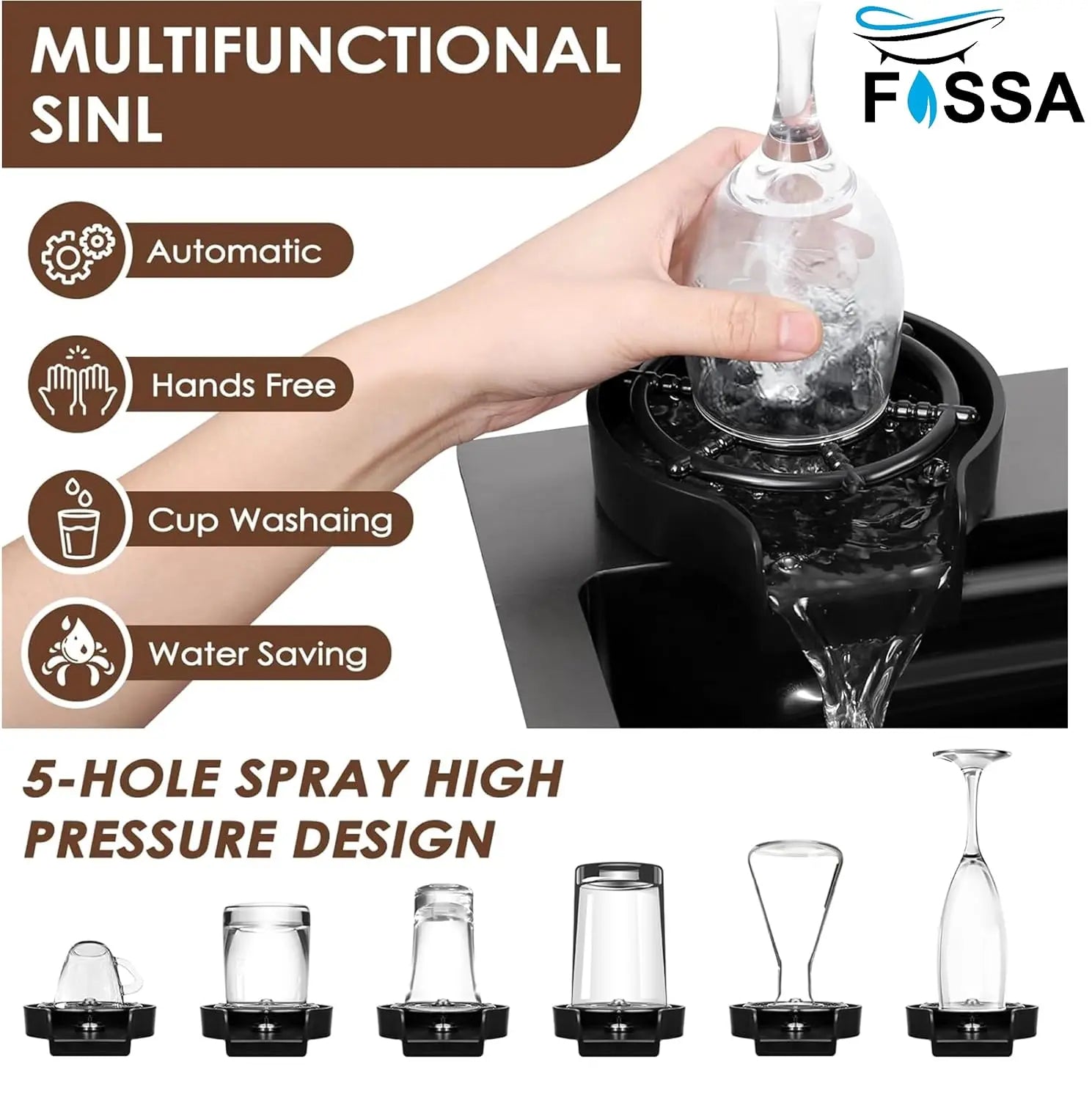Fossa 32"x18"x10" inch Single Bowl Waterfall Kitchen Sink 304 Grade Honeycomb Embossed Sink with White Nano Coating, Stainless Steel, Rectangular Workstation, Faucet With All Accessories. Fossa Home