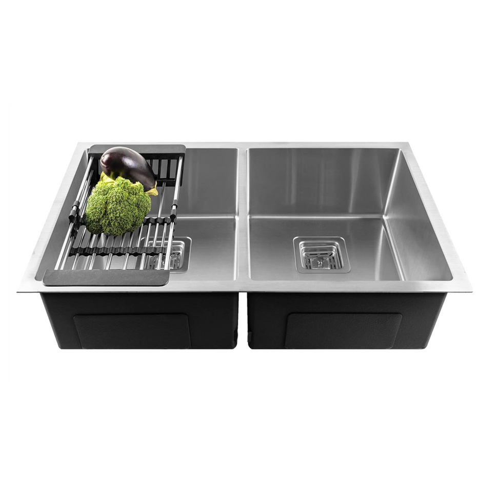 Fossa 32"x20"x10" Double Bowl Premium Stainless Steel Handmade Kitchen Sink Silver Fossa Home