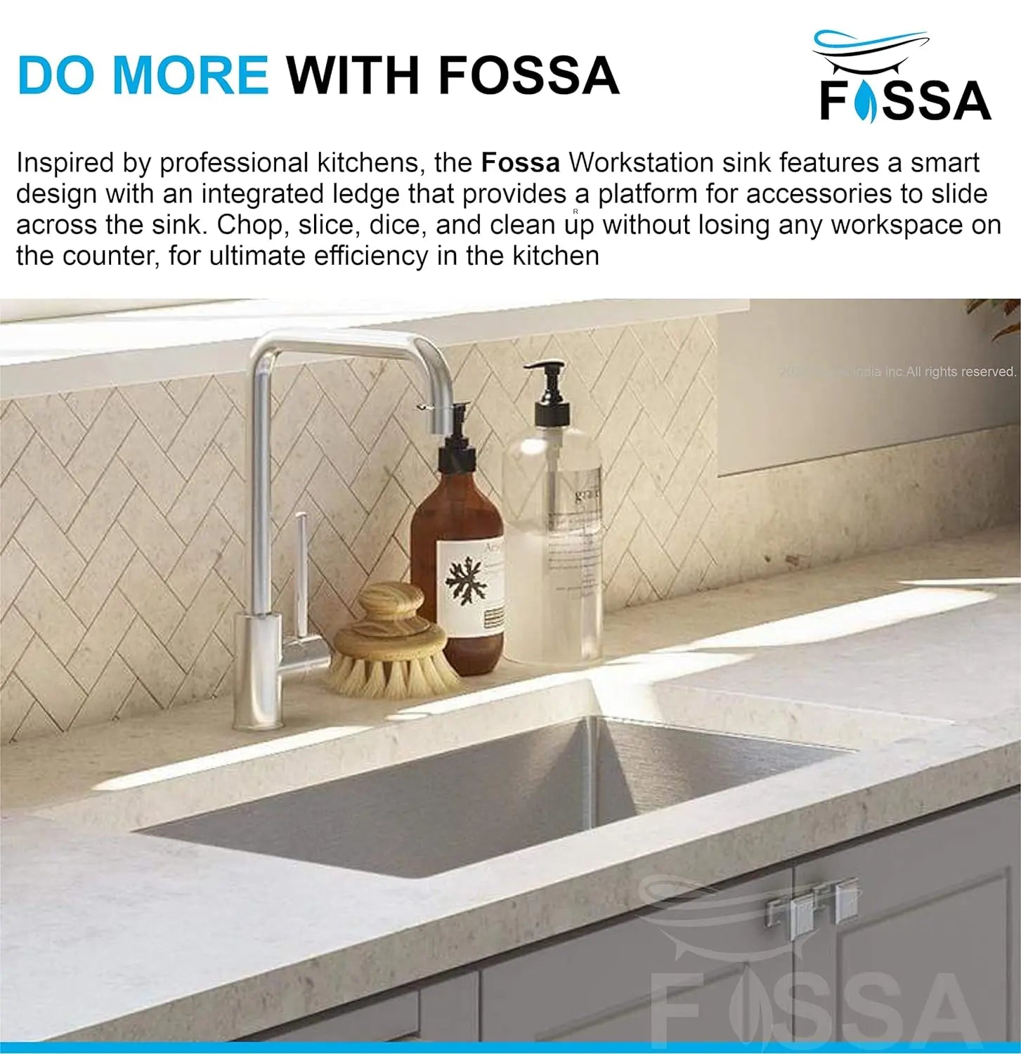 Fossa 32"x20"x10" Inch Single Bowl SS-304 Grade Stainless Steel Handmade Kitchen Sink Silver Fossa Home