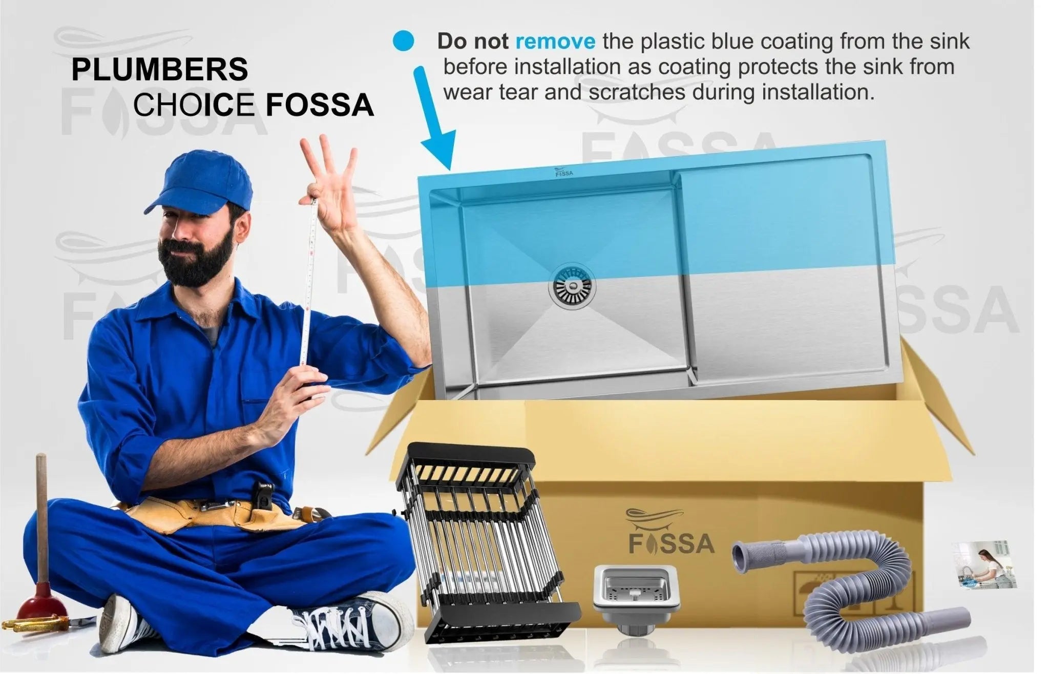 Fossa 32"x20"x10" Inch Single Bowl With Drain Board Premium Handmade Kitchen Sink ( Round Coupling ) Silver Fossa Home
