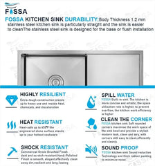 Fossa 32"x20"x10" Inch Single Bowl With Drain Board SS-304 Grade Handmade Kitchen Sink ( Round Coupling ) Silver Fossa Home