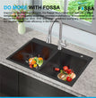 Fossa 32x18x10 inch Double Bowl With Tap Hole Premium Handmade Kitchen Sink Black Fossa Home