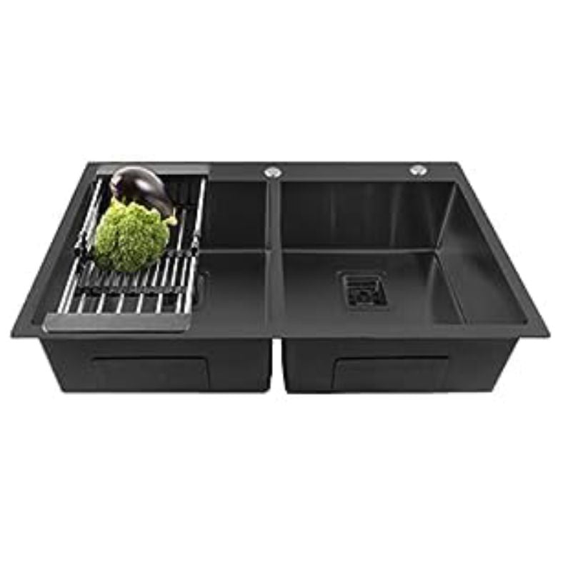Fossa 32x18x10 inch Double Bowl With Tap Hole SS-304 Grade Handmade Kitchen Sink Black Fossa Home