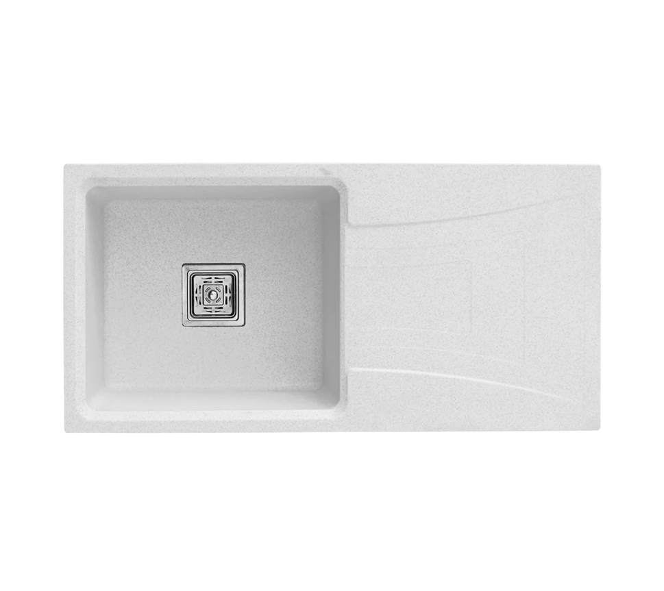 Fossa 36"x18"x9" Quartz Single Bowl with Drainboard Kitchen Sink Crystal White Matt Finish Fossa Home