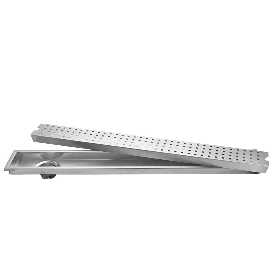 Fossa 36"x4" Shower Ultra Brushed Drain Side Hole Rectangular Floor Drain with Accessories Square Hole Pattern Cover Grate Removable 304 Stainless Steel (36 inch) Fossa Home
