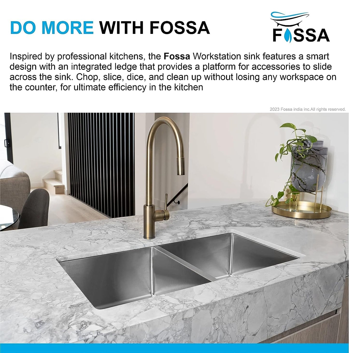 Fossa 37"x18"x10" Double Bowl SS-304 Grade Handmade kitchen Sink Stainless Steel Silver Fossa Home