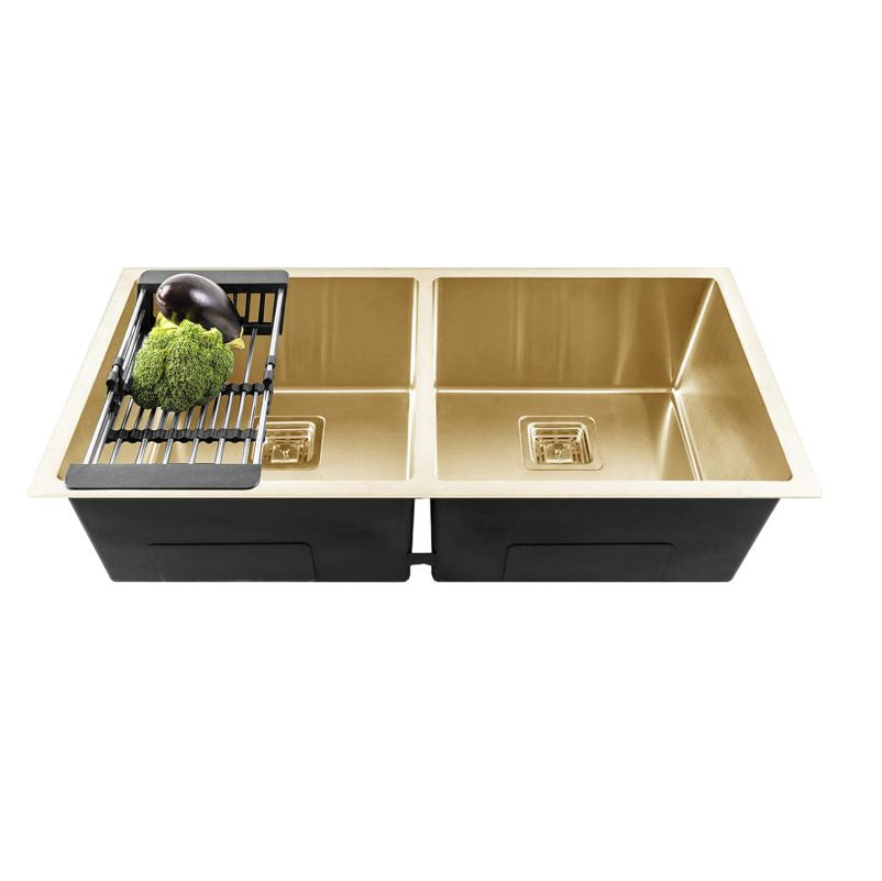 Fossa 37"x18"x10" Inch Double Bowl Premium Handmade Kitchen Sink Gold Fossa Home
