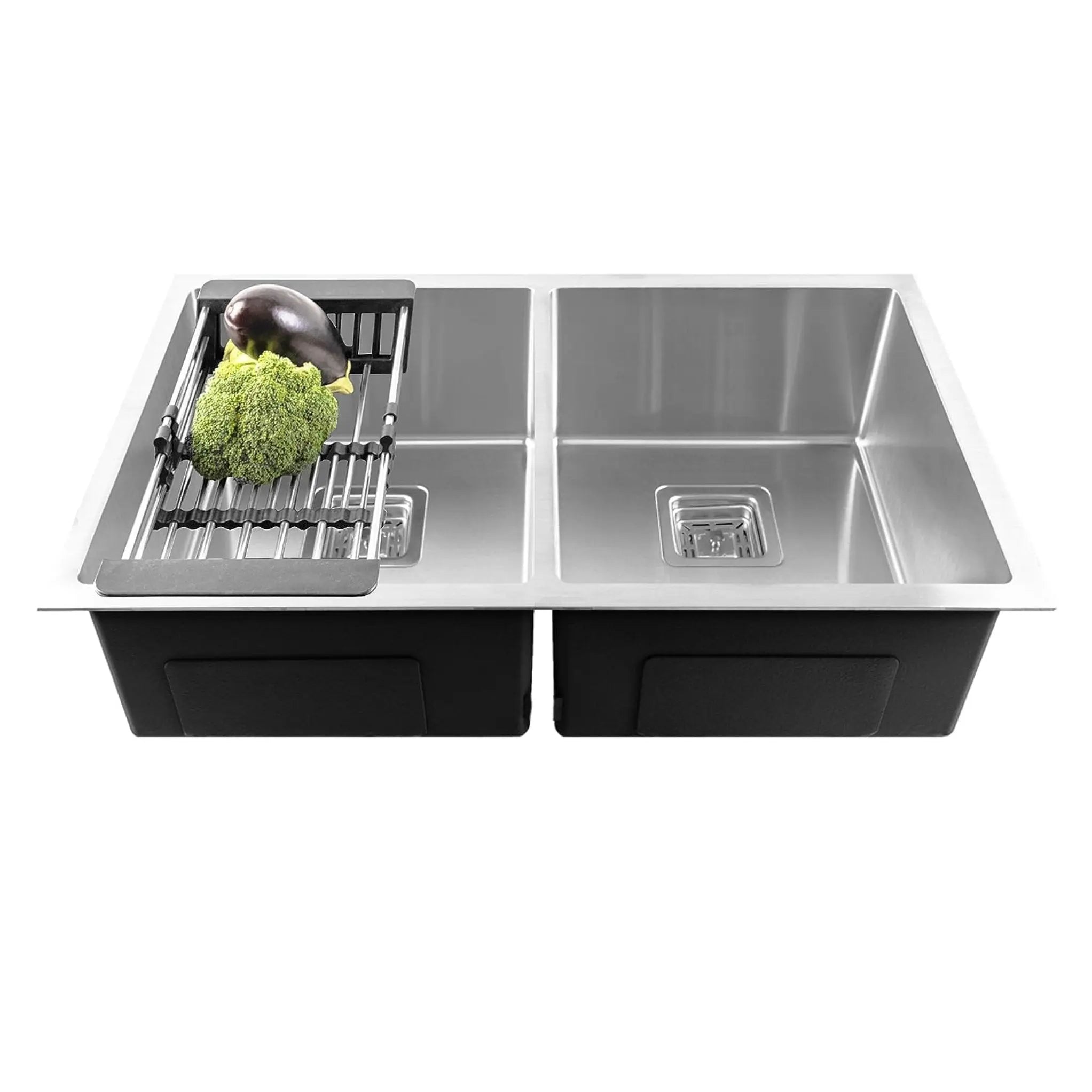 Fossa 37"x18"x10" Inch Double Bowl Premium Handmade kitchen Sink Stainless Steel Silver Fossa Home