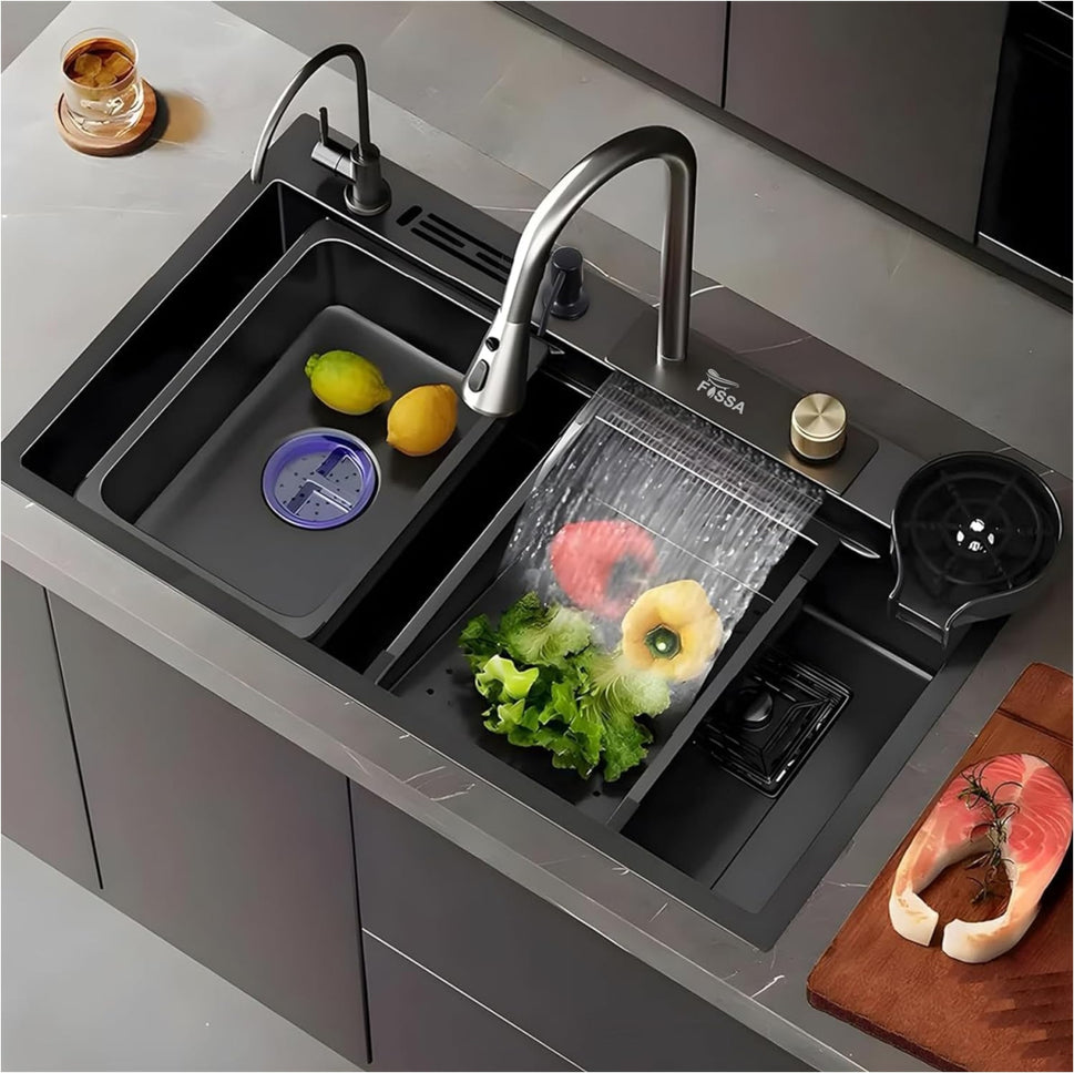  Single Bowl Premium Stainless Steel Water Fall Kitchen Sink 