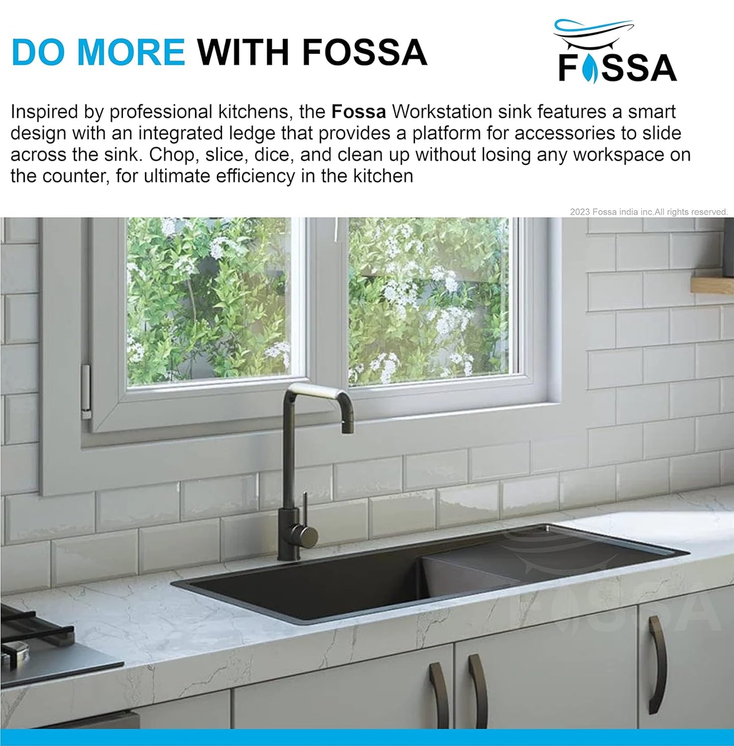 Fossa 37"x18"x10" Single Bowl With Drain Board SS-304 Grade Handmade Kitchen Sink Black Fossa Home