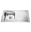 Fossa 37"x18"x10" Single Bowl With Drain Board Stainless Steel Kitchen Sink With SS Coupling Glossy Finish Fossa Home