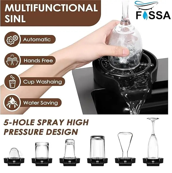Fossa 37"x18"x10" inch Single Bowl SS-304 Grade Stainless Steel Water Fall Kitchen Sink Fossa Home