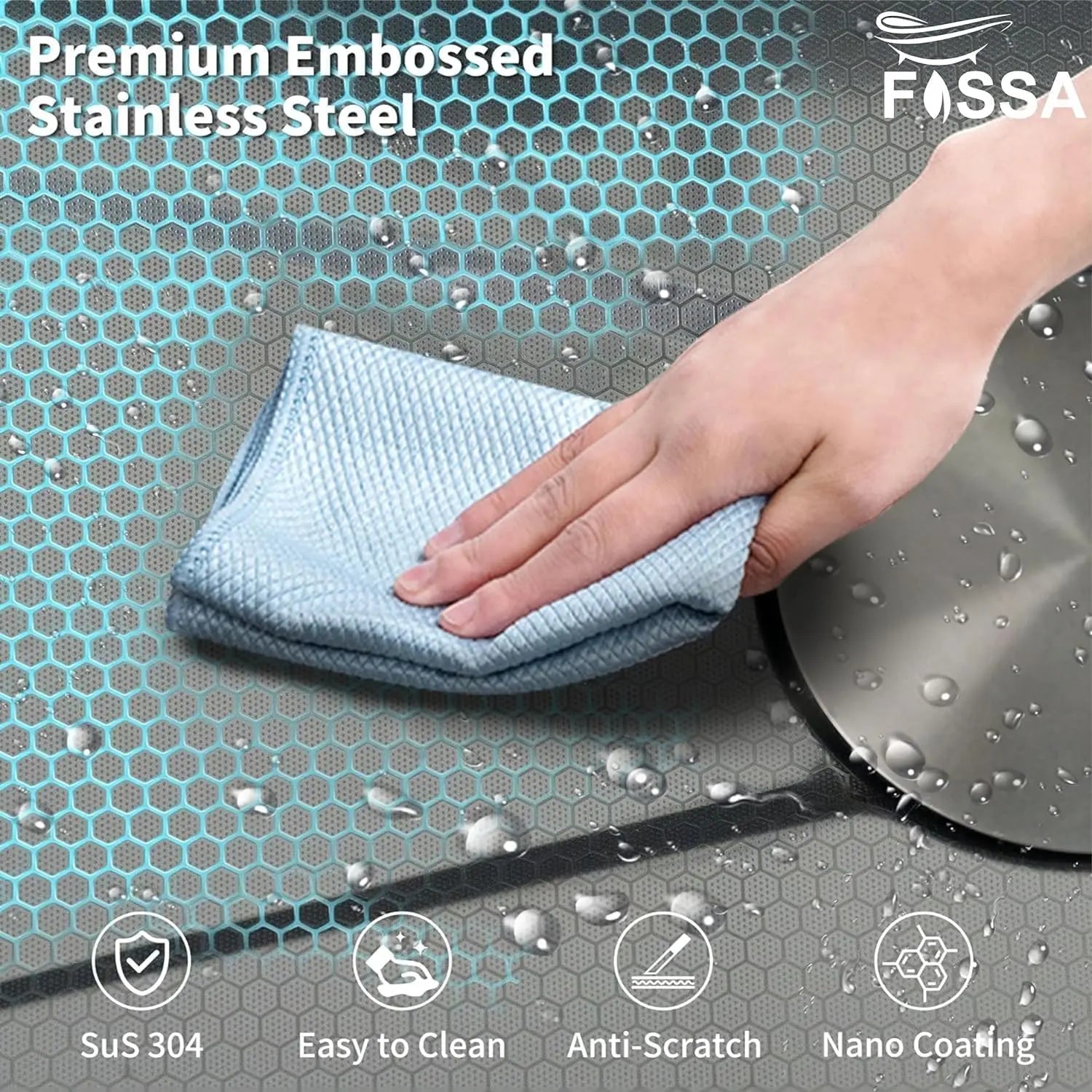 Fossa 37"x18"x10" inch Single Bowl SS-304 Grade Stainless Steel Water Fall Kitchen Sink Fossa Home