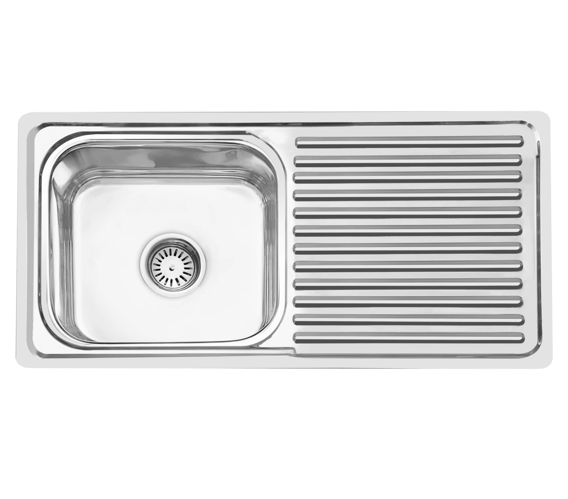 Fossa 37"x18"x8" Single Bowl With Drain Board  Stainless Steel Kitchen Sink With SS Square Coupling Glossy Finish - Fossa Home 