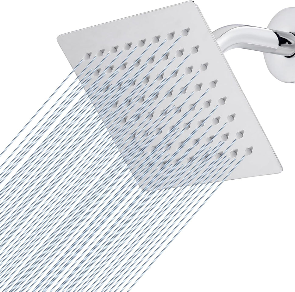 Fossa 4"X4" Inch Rain Shower - Square High Pressure Shower Head Made of 304 Stainless Steel Chrome Finish ( With Arm Set 9" Inch ) Fossa Home