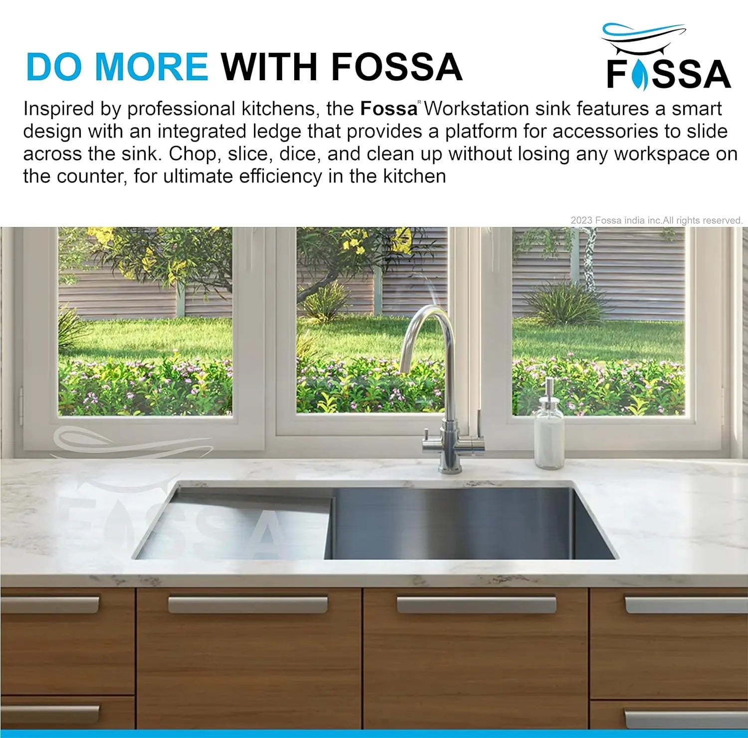 Fossa 40"x18"10" Inch Single Bowl With Drain Board SS-304 Grade Stainless Steel Handmade Kitchen Sink Matte Finish Fossa Home