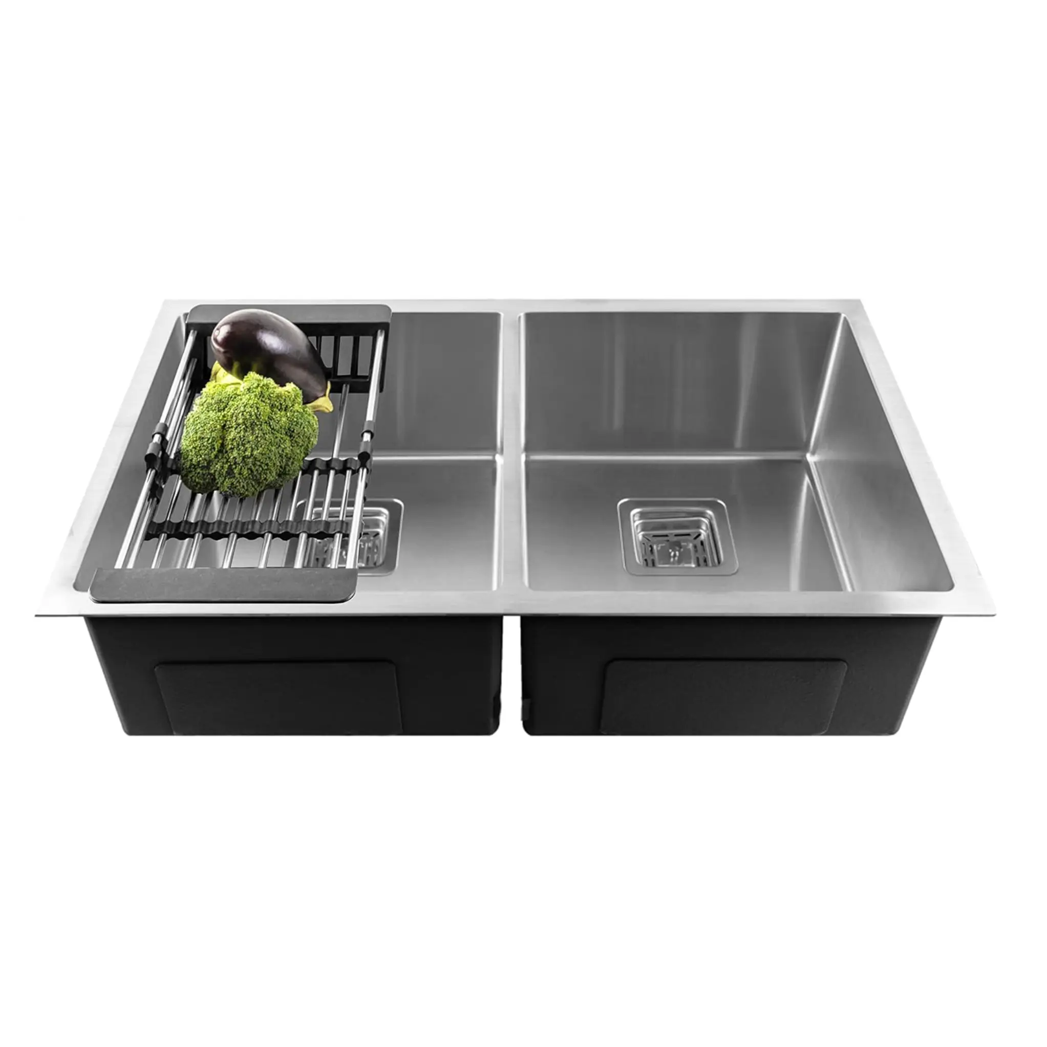 Fossa 40"x18"x10" Inch Double Bowl Premium Stainless Steel Handmade Kitchen Sink Matte Finish Silver Fossa Home