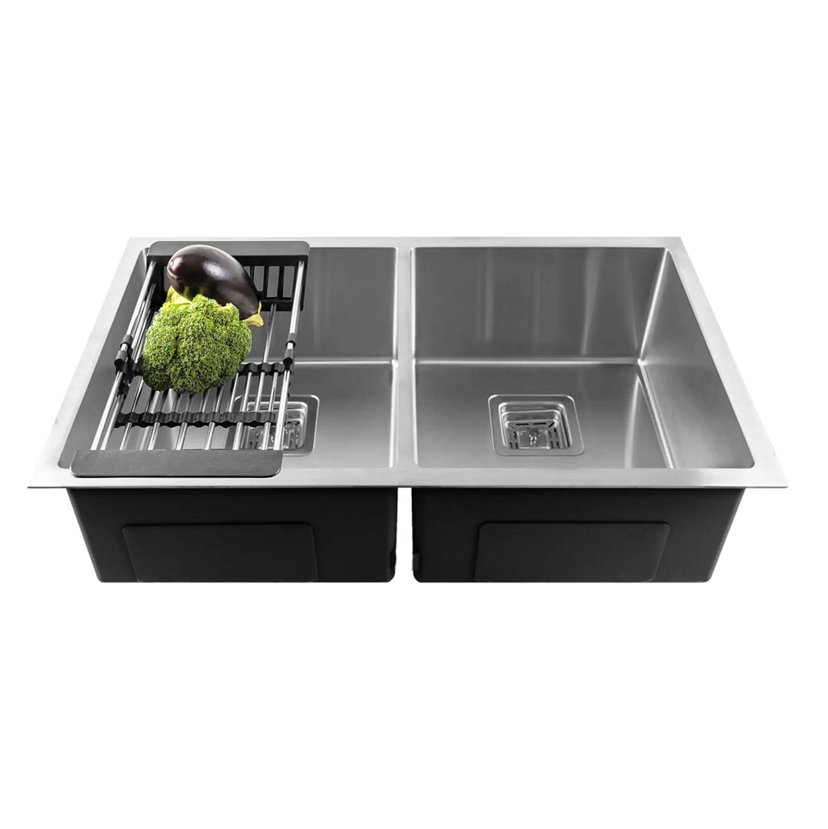 Fossa 40"x18"x10" Inch Double Bowl Premium Stainless Steel Handmade Kitchen Sink Matte Finish Silver Fossa Home