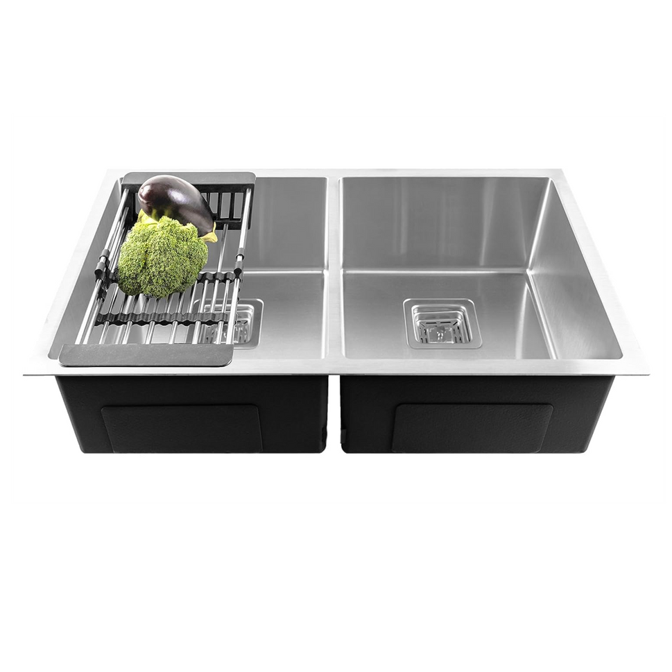 Fossa 42"x20"x10" Inch Double Bowl Premium Handmade Kitchen Sink Matte Finish Silver Fossa Home