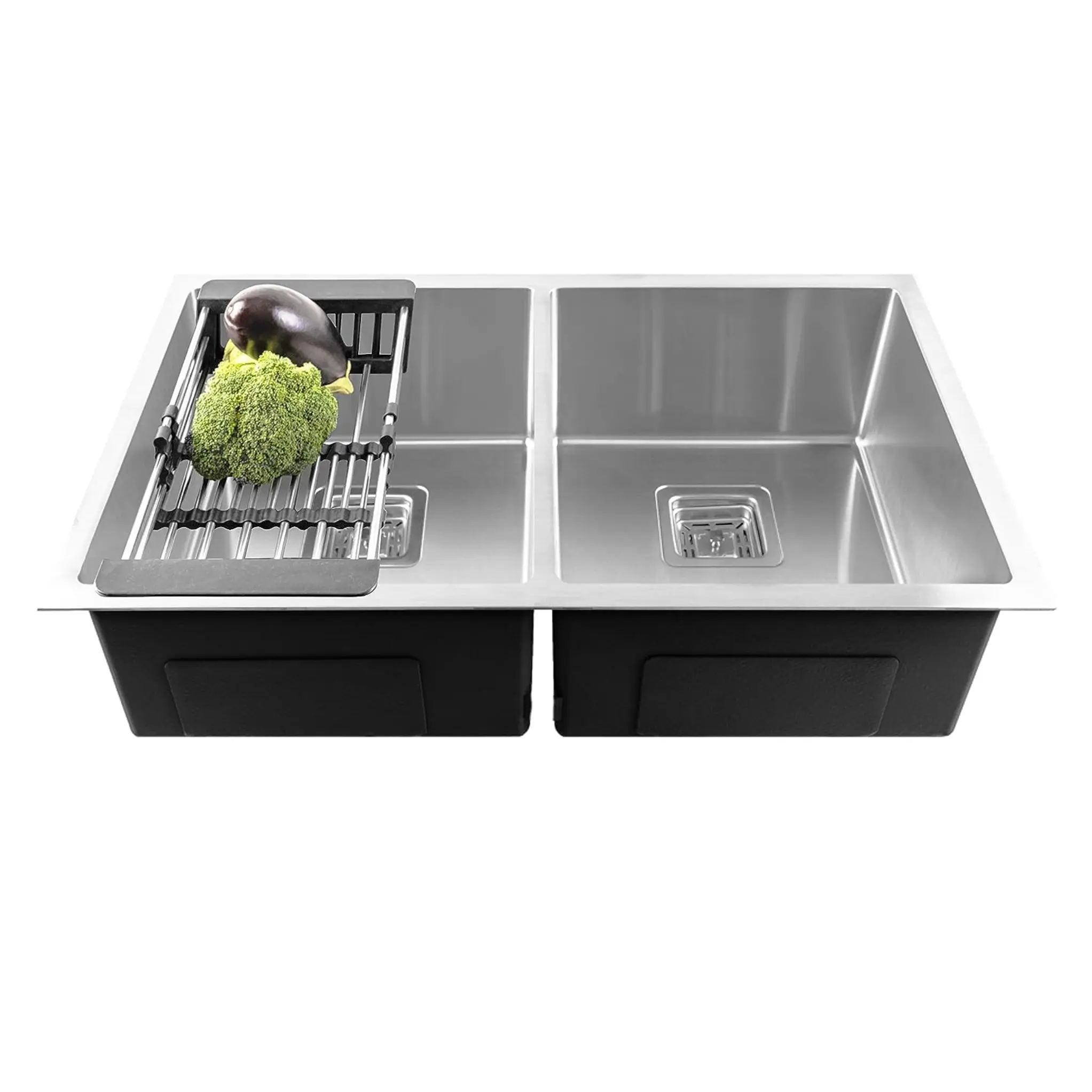 Fossa 42"x20"x10" Inch Double Bowl Premium Handmade Kitchen Sink Matte Finish Silver Fossa Home