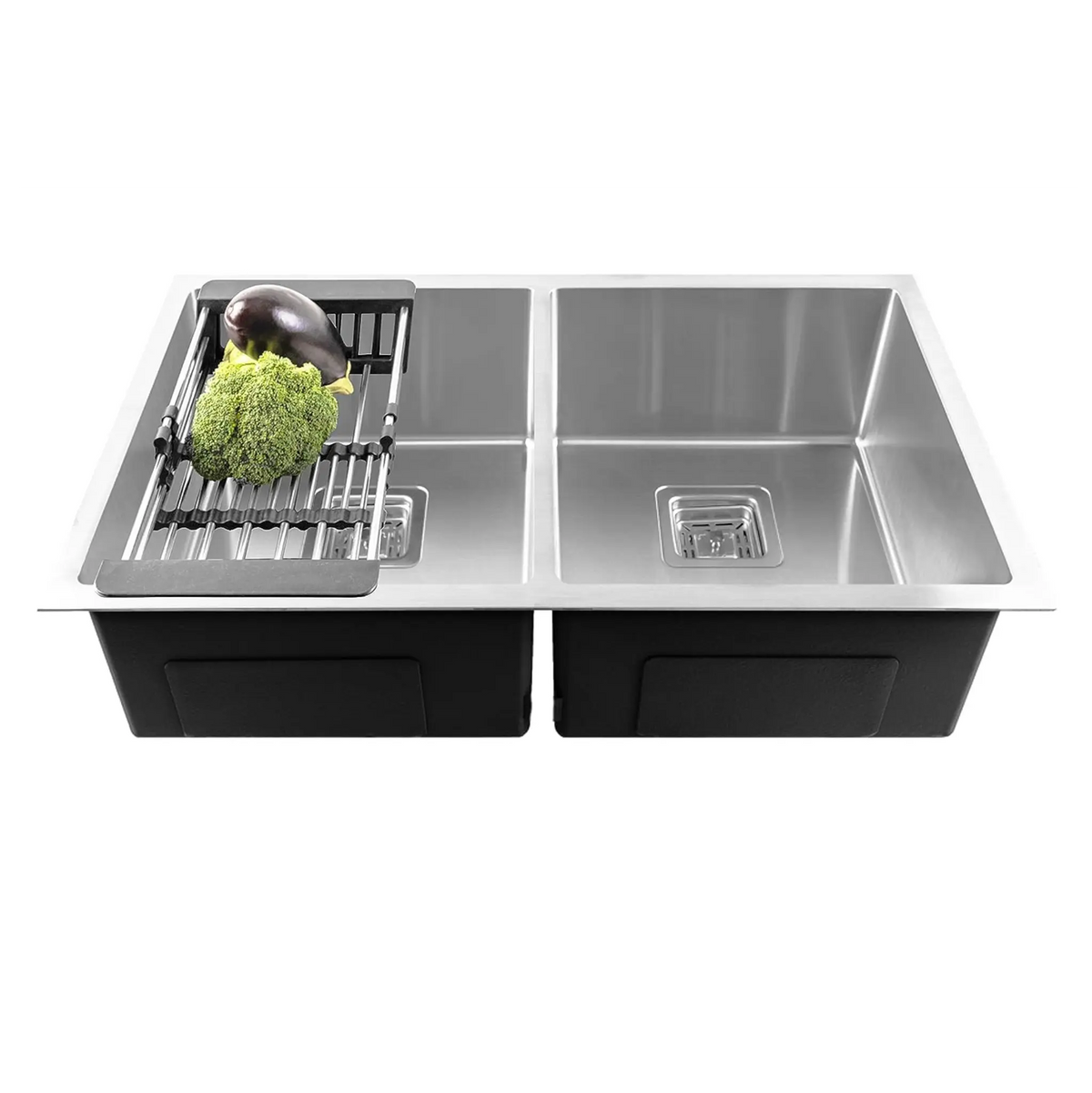 Fossa 42"x20"x10" Inch Double Bowl Premium Handmade Kitchen Sink Matte Finish Silver Fossa Home