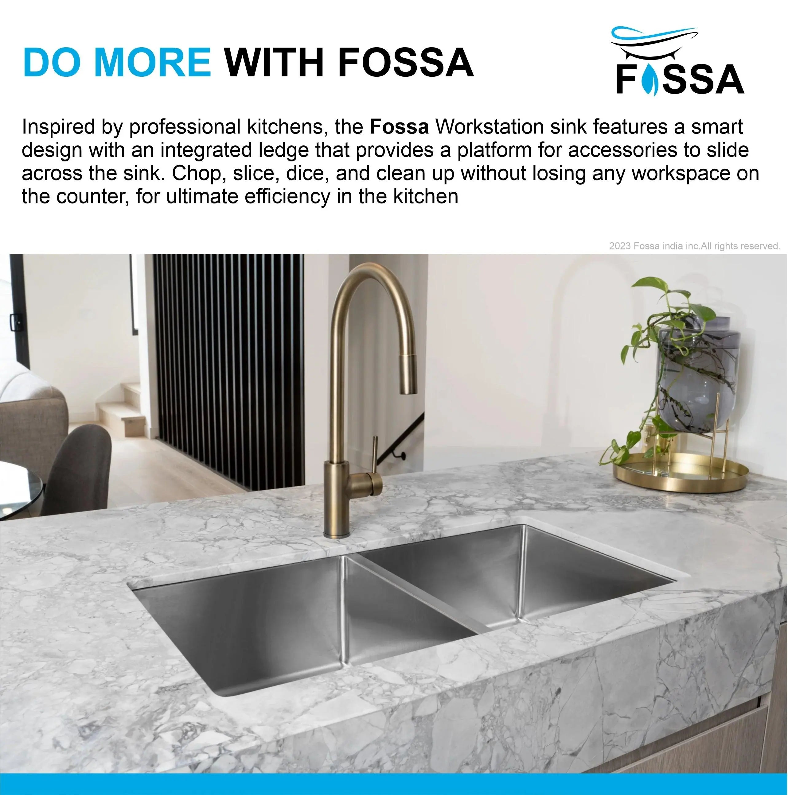 Fossa 42"x20"x10" Inch Double Bowl Premium Handmade Kitchen Sink Matte Finish Silver Fossa Home