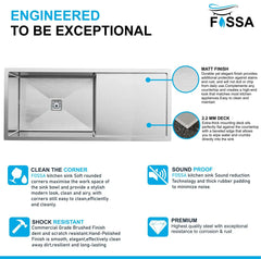 Fossa 42"x20"x10" Inch Single Bowl With Drain Board Premium Stainless Steel Kitchen Sink Matte Finish Fossa Home