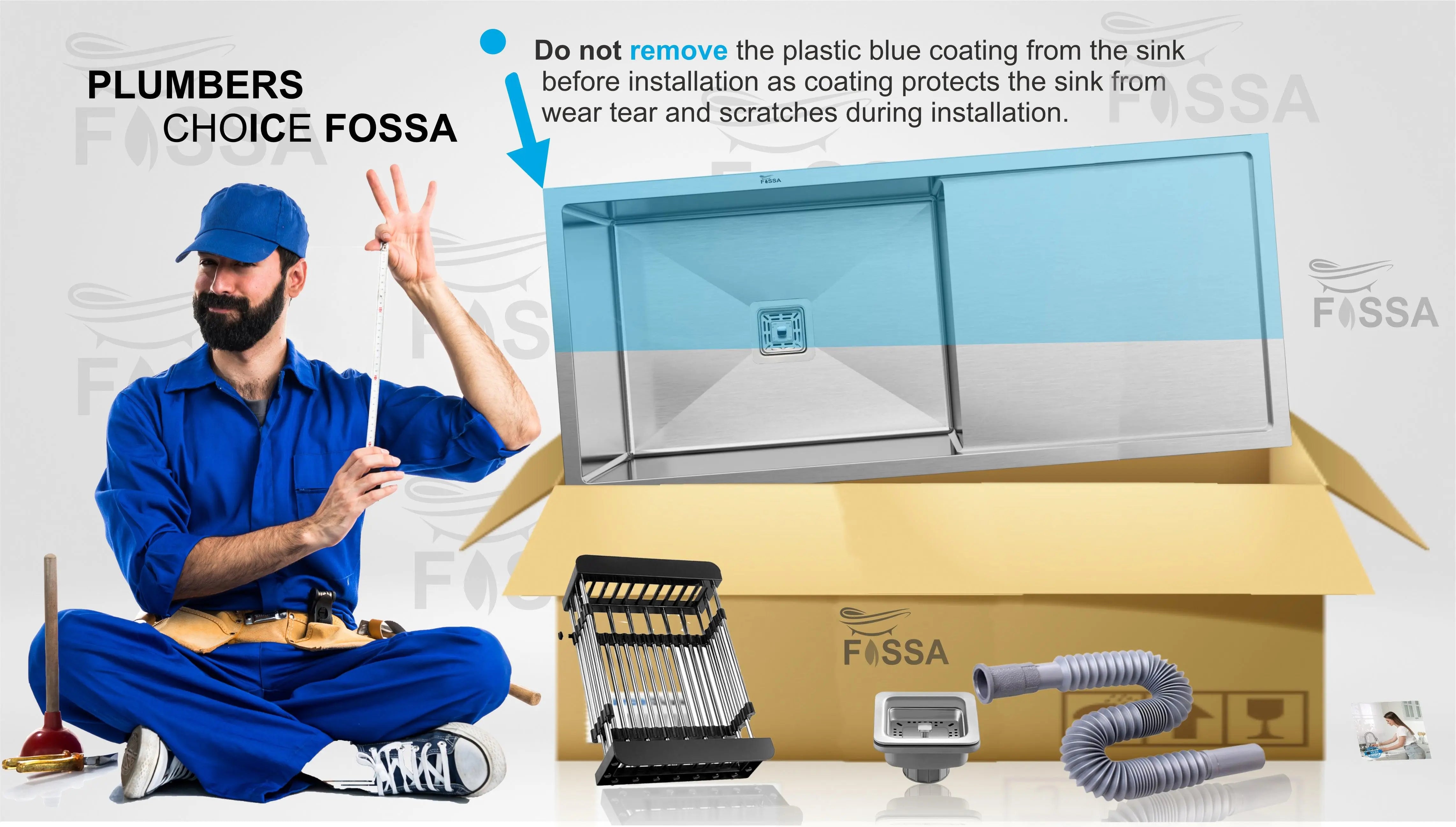 Fossa 42"x20"x10" Inch Single Bowl With Drain Board Premium Stainless Steel Kitchen Sink Matte Finish Fossa Home