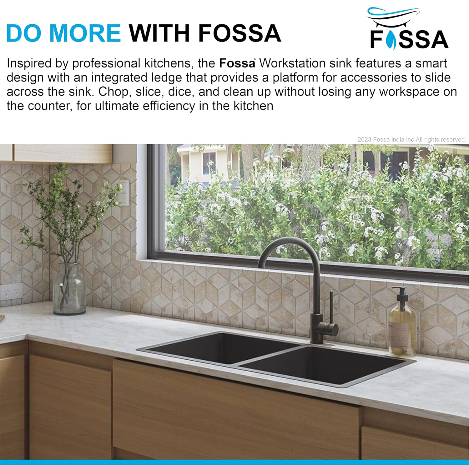 Fossa 45"x20"x10" Double Bowl SS-304 Grade Handmade kitchen Sink Stainless Steel Black Fossa Home