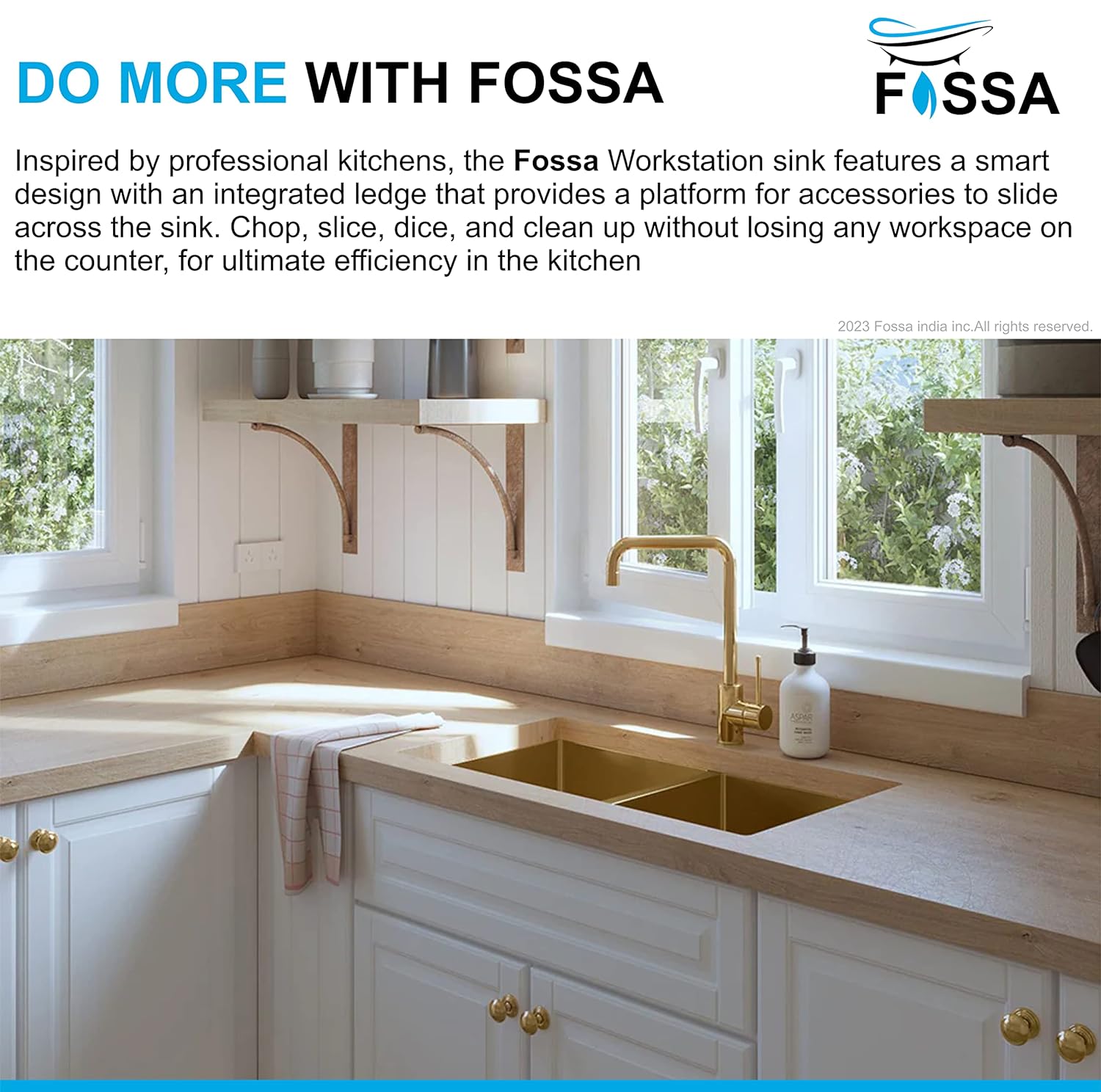 Fossa 45"x20"x10" Double Bowl SS-304 Grade Stainless Steel Handmade kitchen Sink Gold Fossa Home