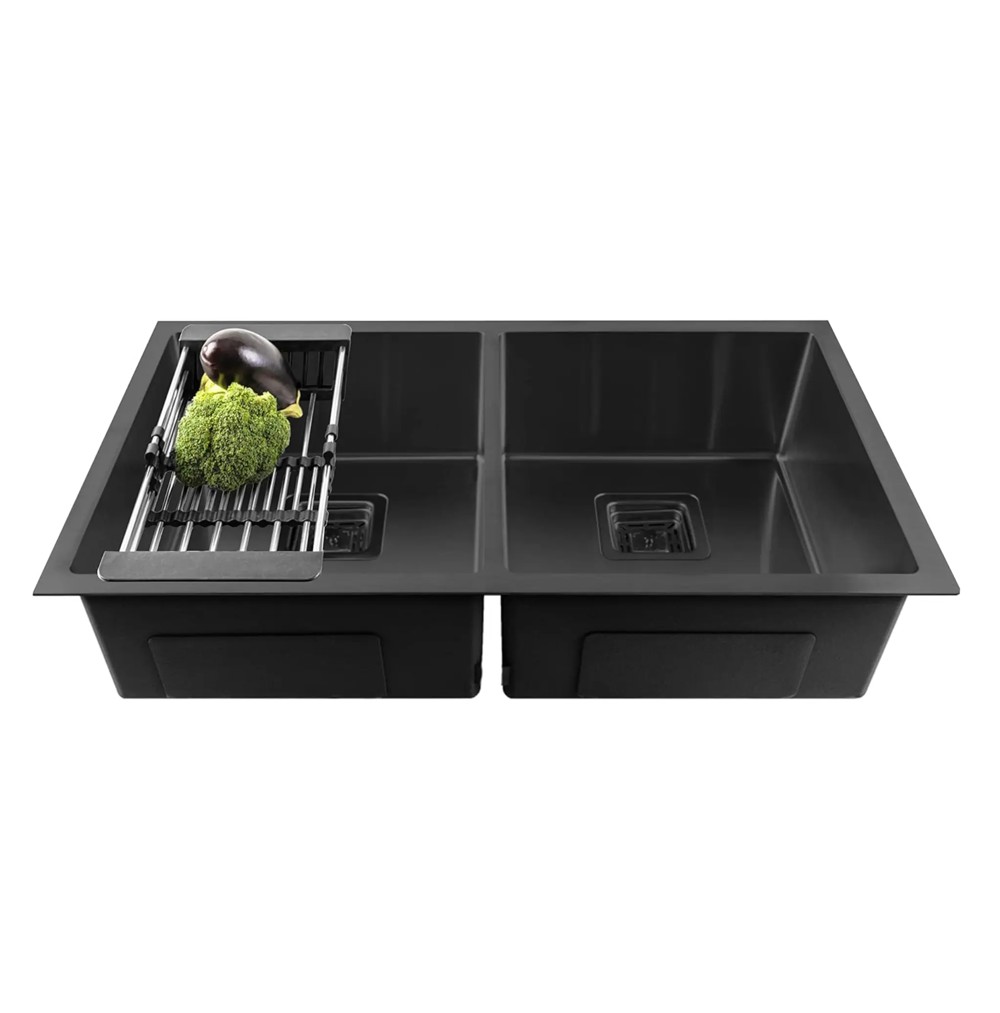 Fossa 45"x20"x10" Inch Double Bowl Premium Handmade kitchen Sink Stainless Steel Black Fossa Home