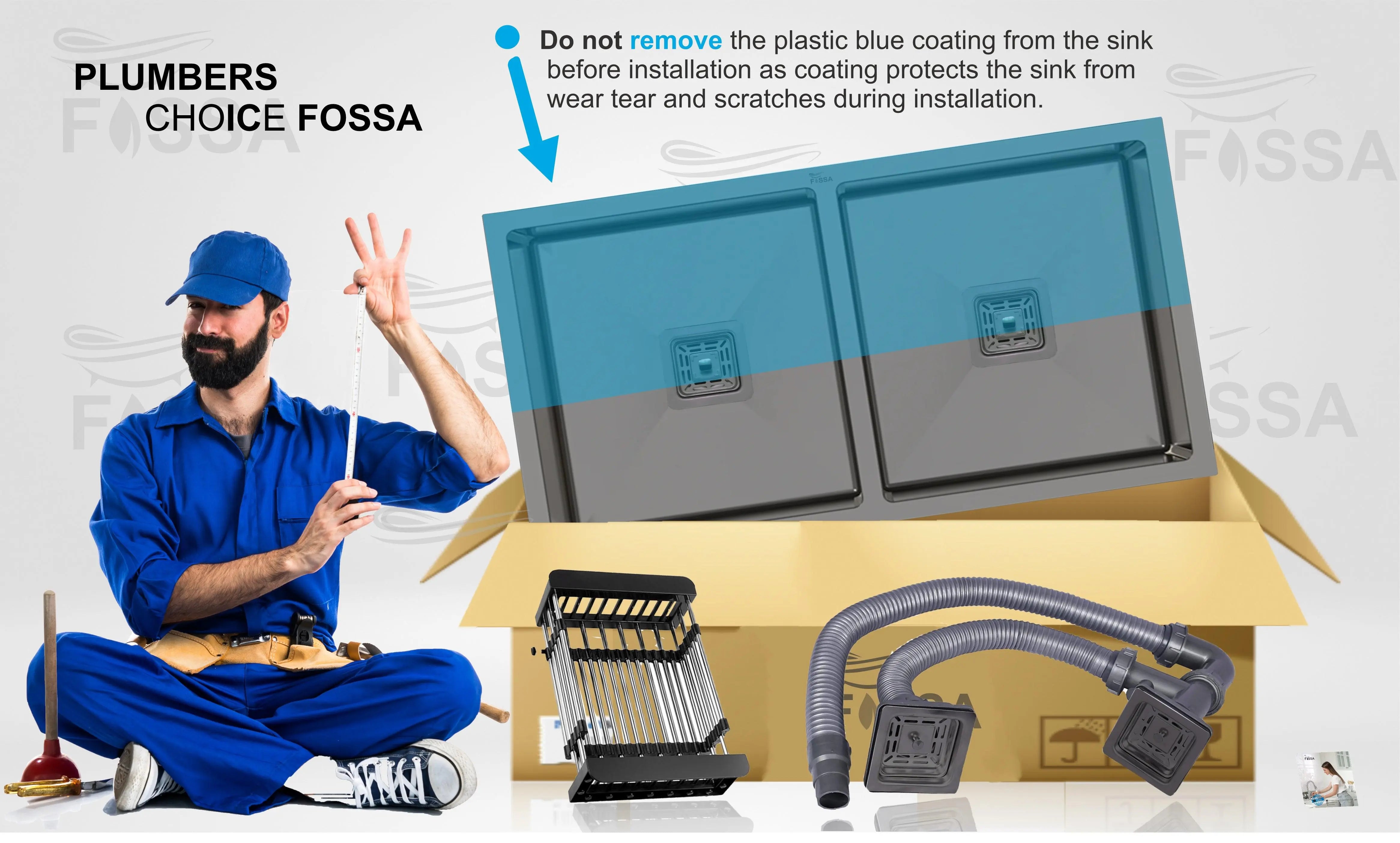 Fossa 45"x20"x10" Inch Double Bowl Premium Handmade kitchen Sink Stainless Steel Black Fossa Home