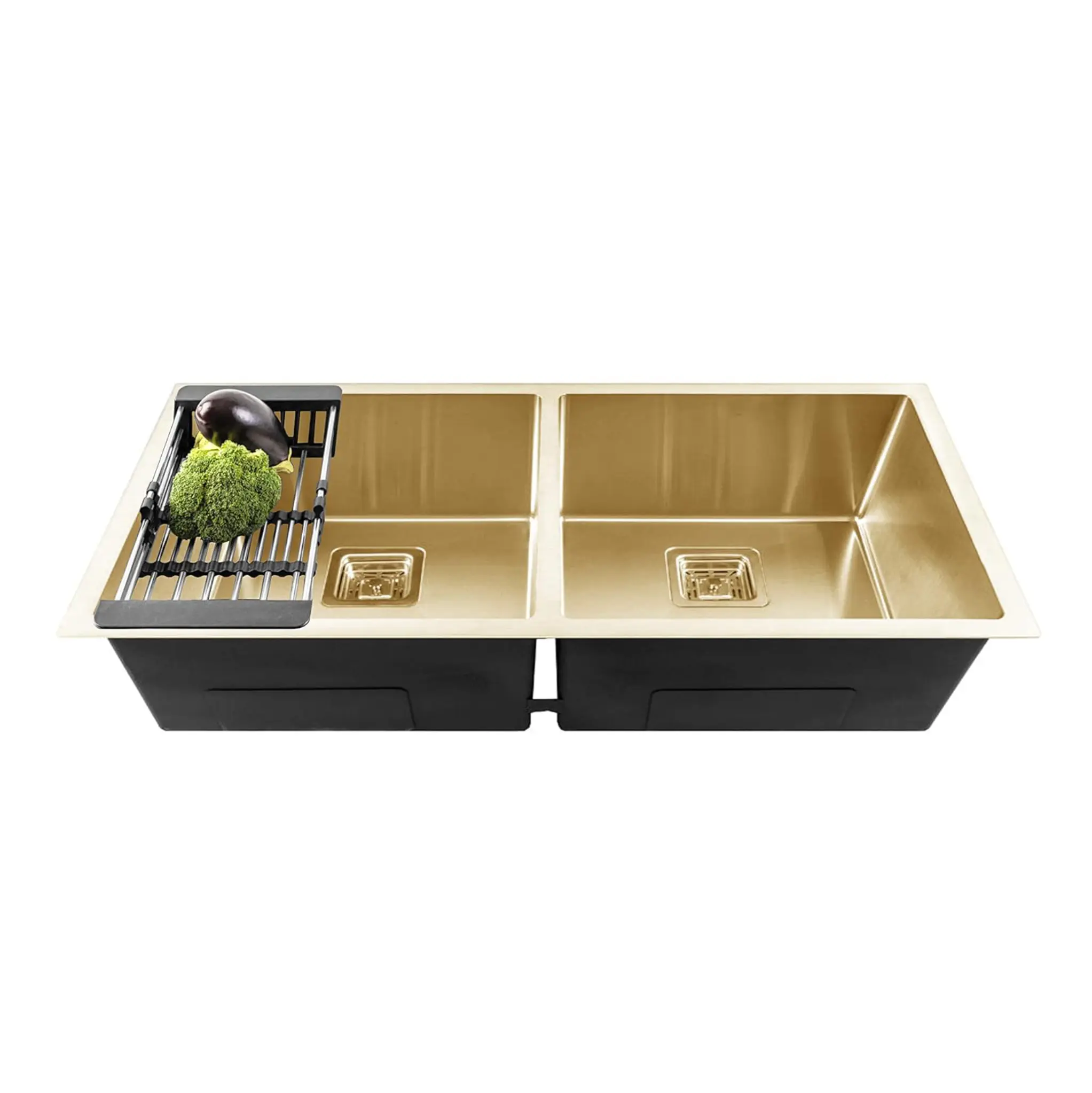 Fossa 45"x20"x10" Inch Double Bowl Premium Stainless Steel Handmade kitchen Sink Gold Fossa Home