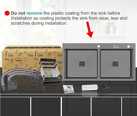 Fossa 45"x20"x10" Inch Double Bowl Tap Hole With Soap Dispenser 304 Grade Stainless steel Handmade Kitchen Sink ( Black ) Fossa Home