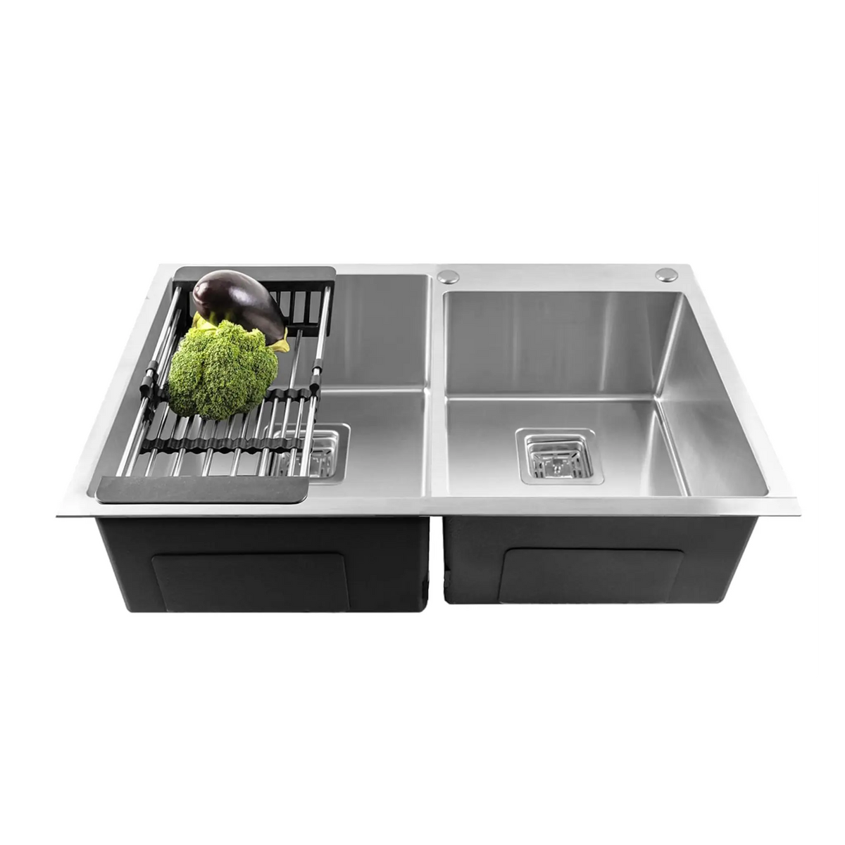Fossa 45"x20"x10" Inch Double Bowl With Single Tap Hole Prremium Stainless Steel Handmade Kitchen Sink Matte Finish Silver Fossa Home