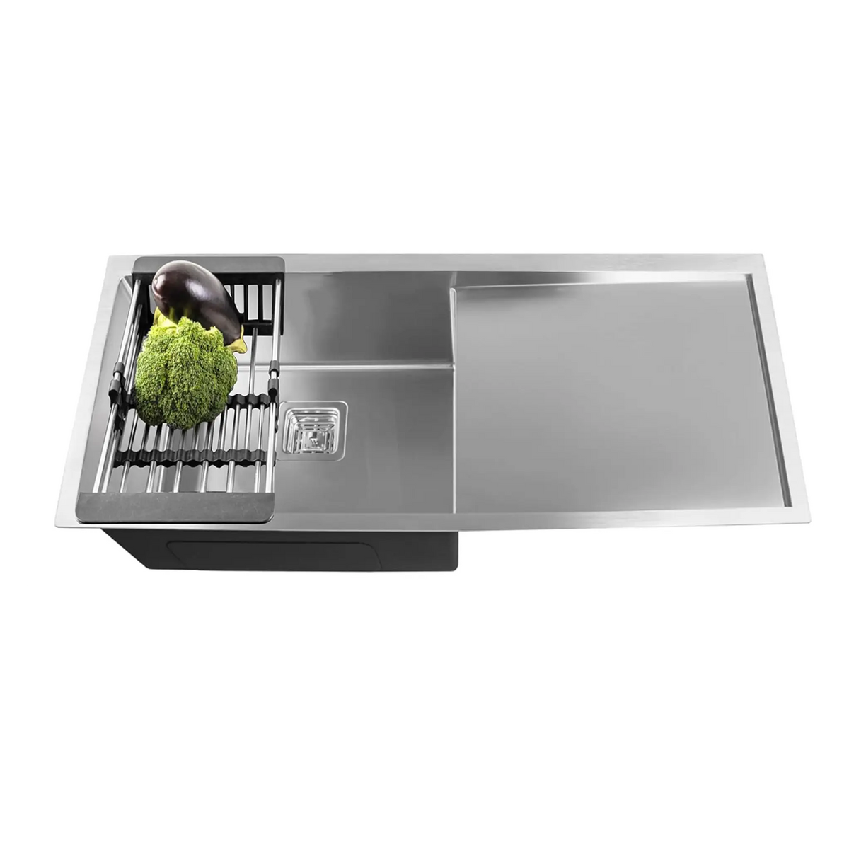Fossa 45"x20"x10" Inch Single Bowl With Drain Board Premium Stainless Steel Handmade Kitchen Sink Matte Finish Silver Fossa Home