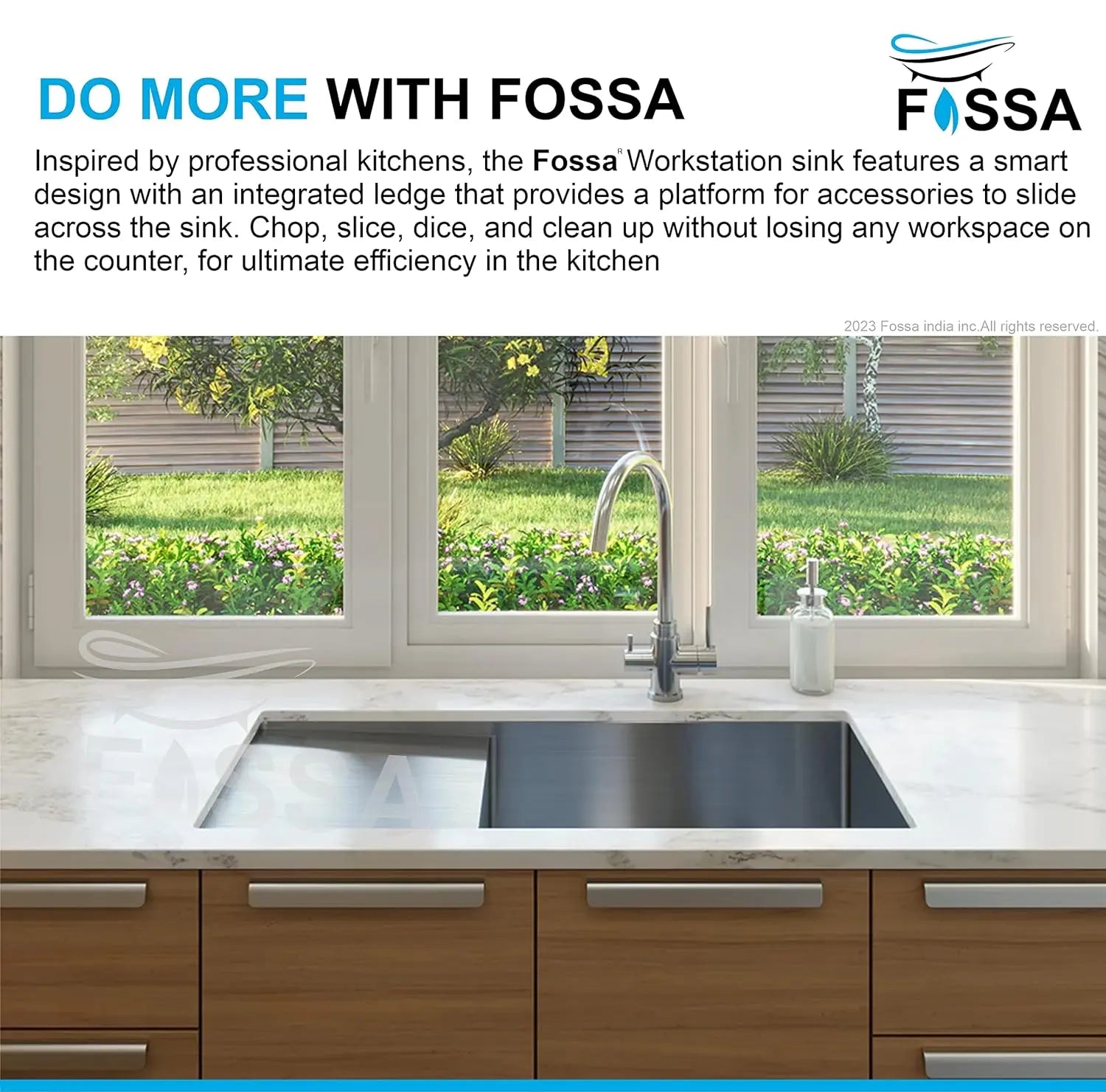 Fossa 45"x20"x10" Inch Single Bowl With Drain Board SS-304 Grade Stainless Steel Handmade Kitchen Sink Matte Finish Silver Fossa Home