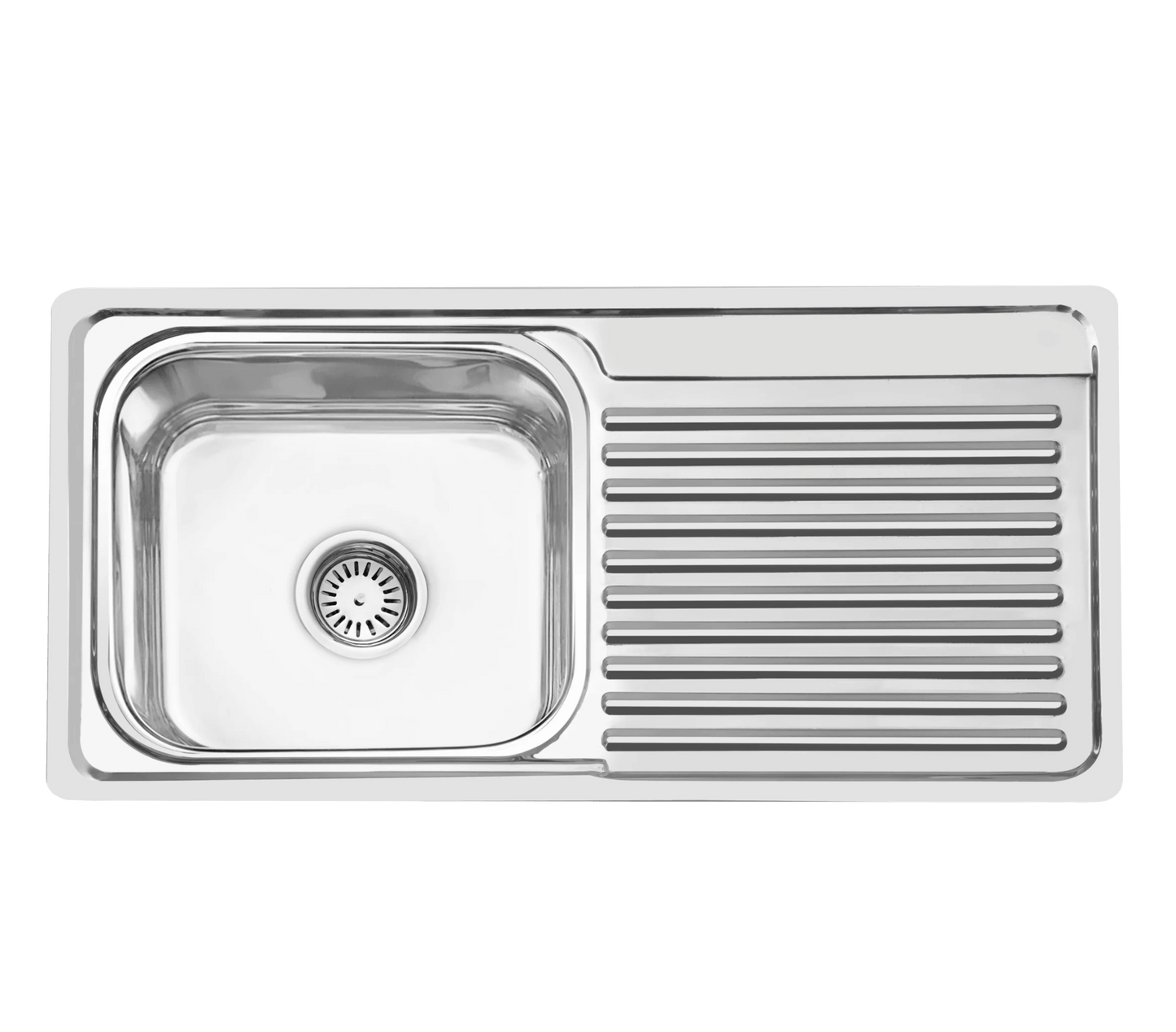 Fossa 45"x20"x10" Single Bowl With Drain Board  Stainless Steel Kitchen Sink With SS Square Coupling Glossy Finish - Fossa Home 