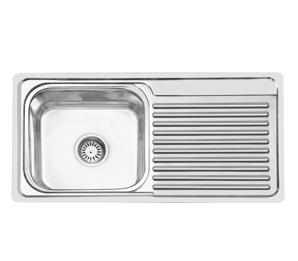 Fossa 45"x20"x10" Single Bowl With Drain Board  Stainless Steel Kitchen Sink With SS Square Coupling Glossy Finish - Fossa Home 