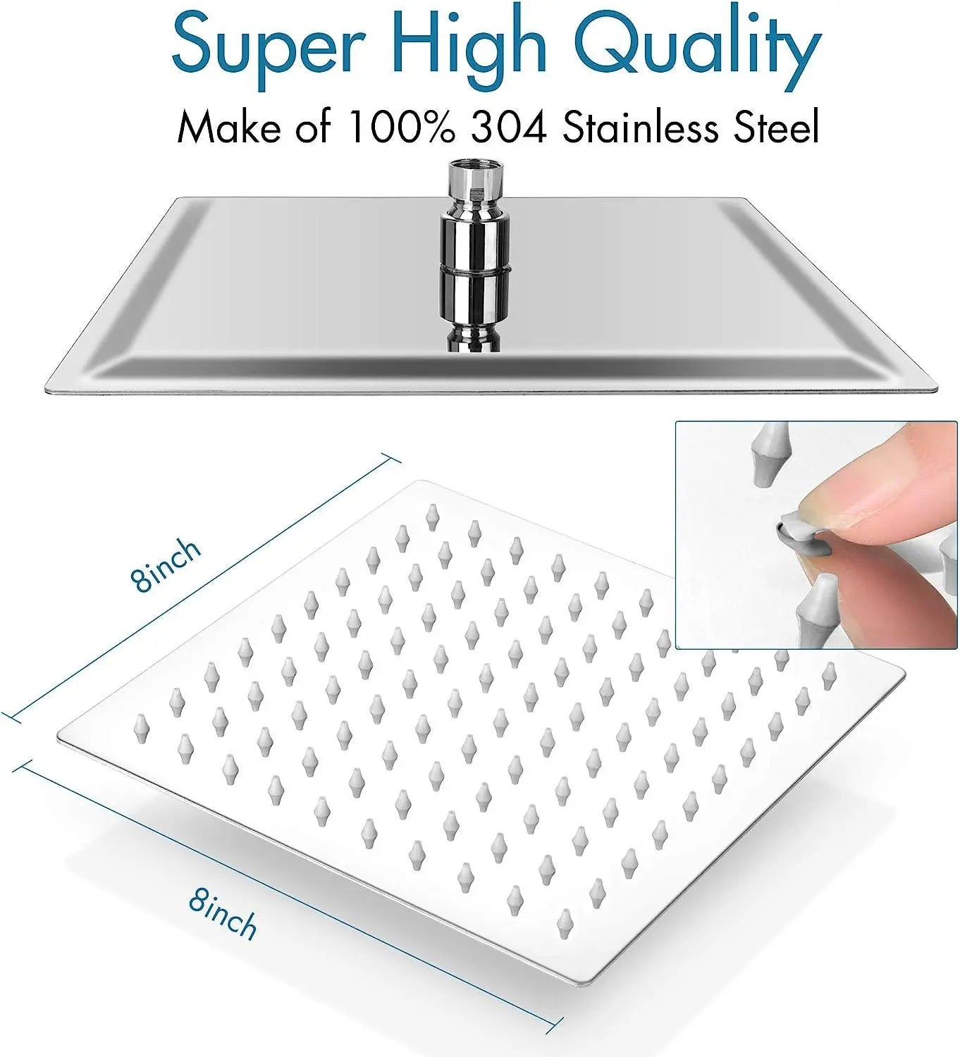 Fossa 4x4 Rain Overhead Shower Square 304 Stainless Steel Rain Showers Overhead Wall Mounted, Without Arm UOHS-001 Fossa Home