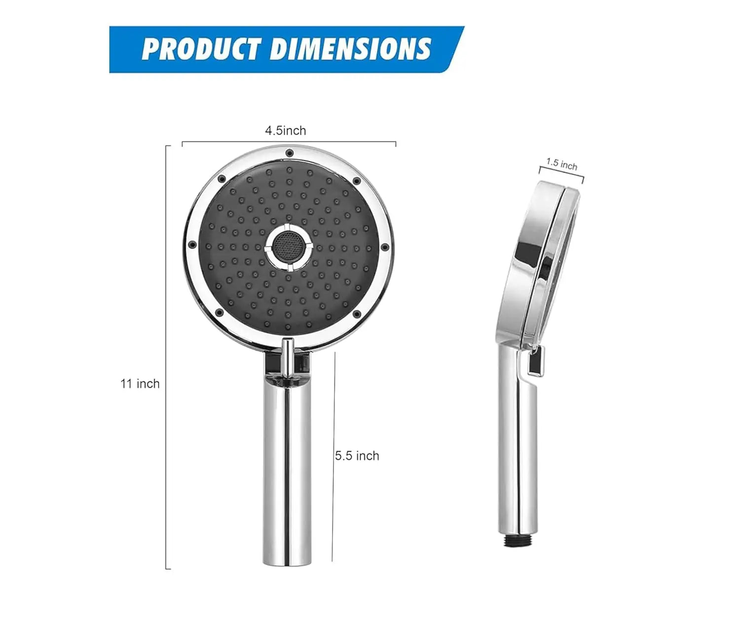 Fossa 5"x 5" Wondra 3-Spray Multifunction Hand Telephonic Shower Chrome Finish Fossa Home