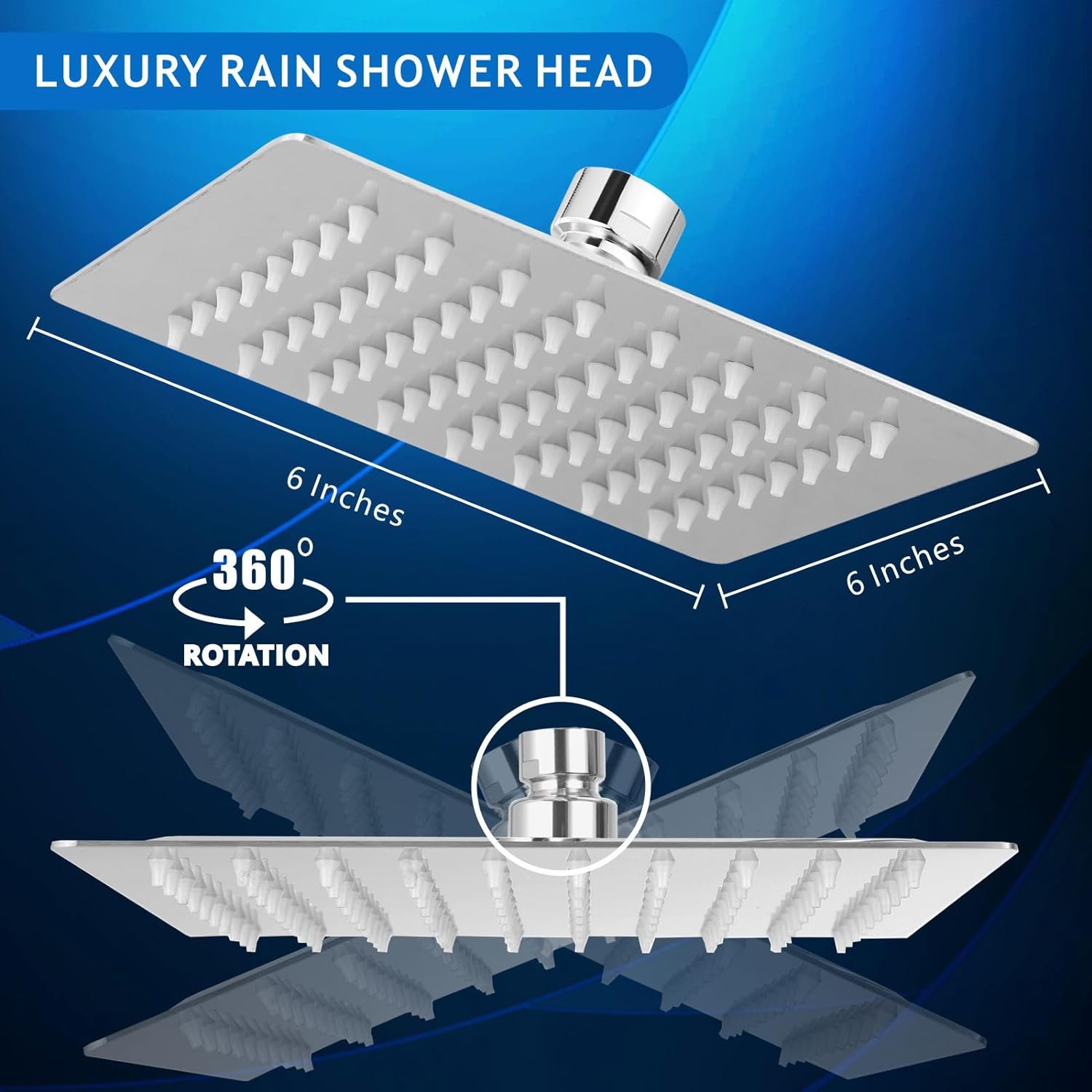 Fossa 6"X6" Inch Rain Shower - Square High Pressure Shower Head Made of 304 Stainless Steel Chrome Finish (With Arm Set 12" Inch) Fossa Home