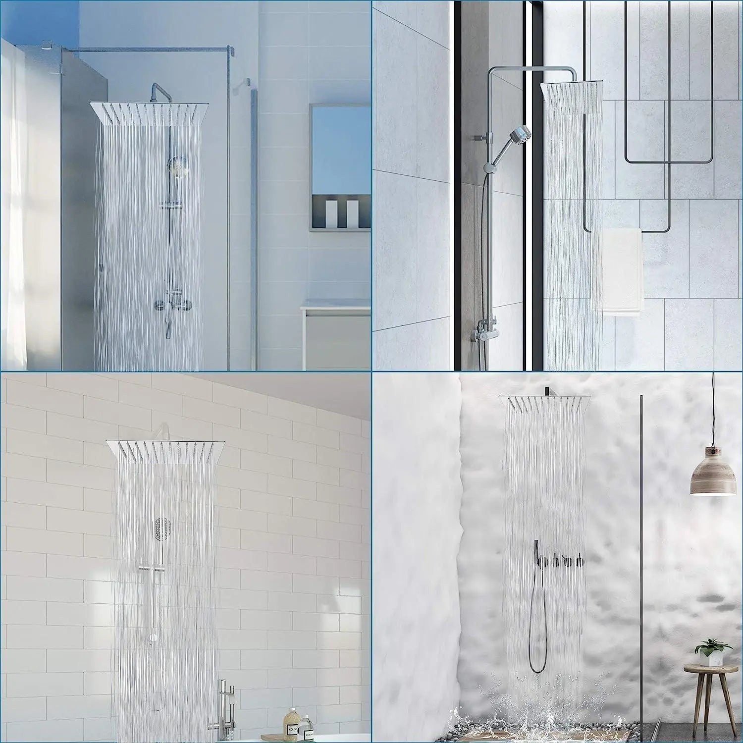 Fossa 6x6 Rain Overhead Shower Square 304 Stainless Steel Rain Showers Overhead Wall Mounted, Without Arm UOHS-002 Fossa Home