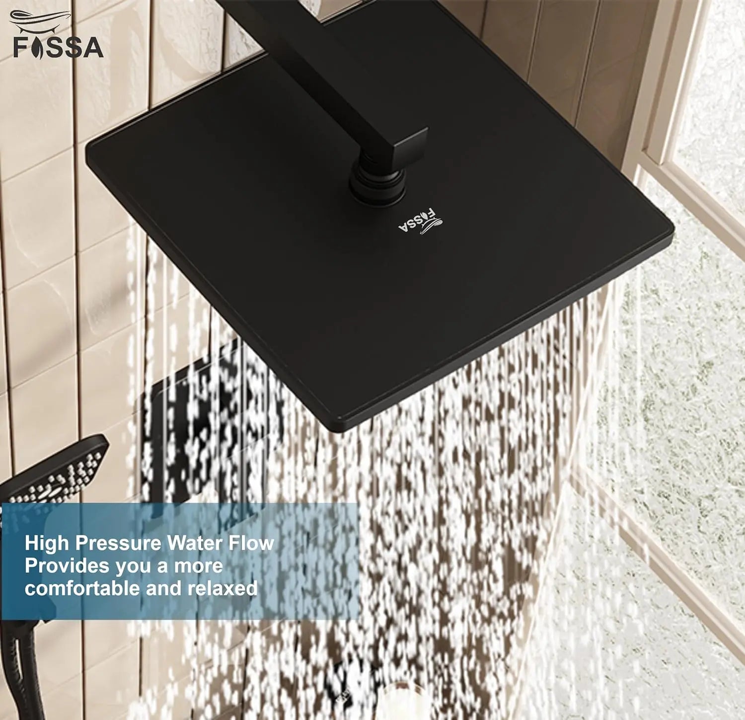 Fossa 8 Inch Rainfall Shower Head 304 Stainless Steel Rain Showers Overhead Wall Mounted (Black) Fossa Home